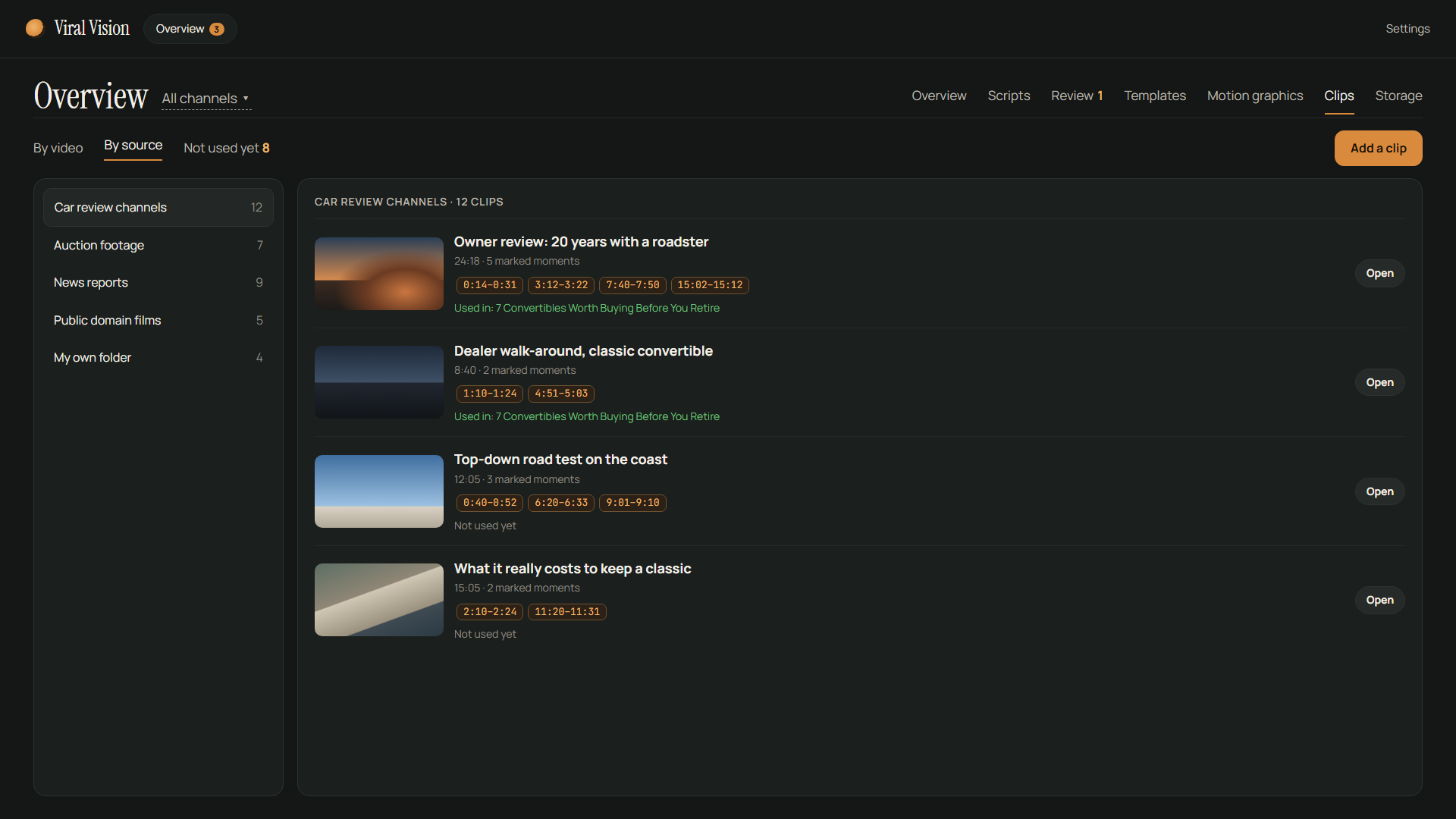 Clips page